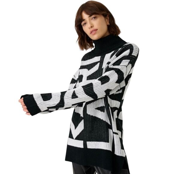 NWT Karl Lagerfeld Women's SMALL Bold LOGO Black White Turtleneck Sweater - Picture 3 of 14